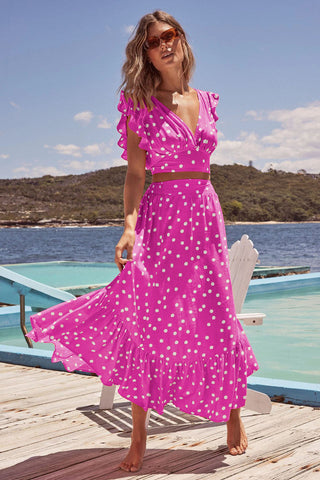 Polka Dot Ruffle Tank Graceful Top + Midi Skirt Set