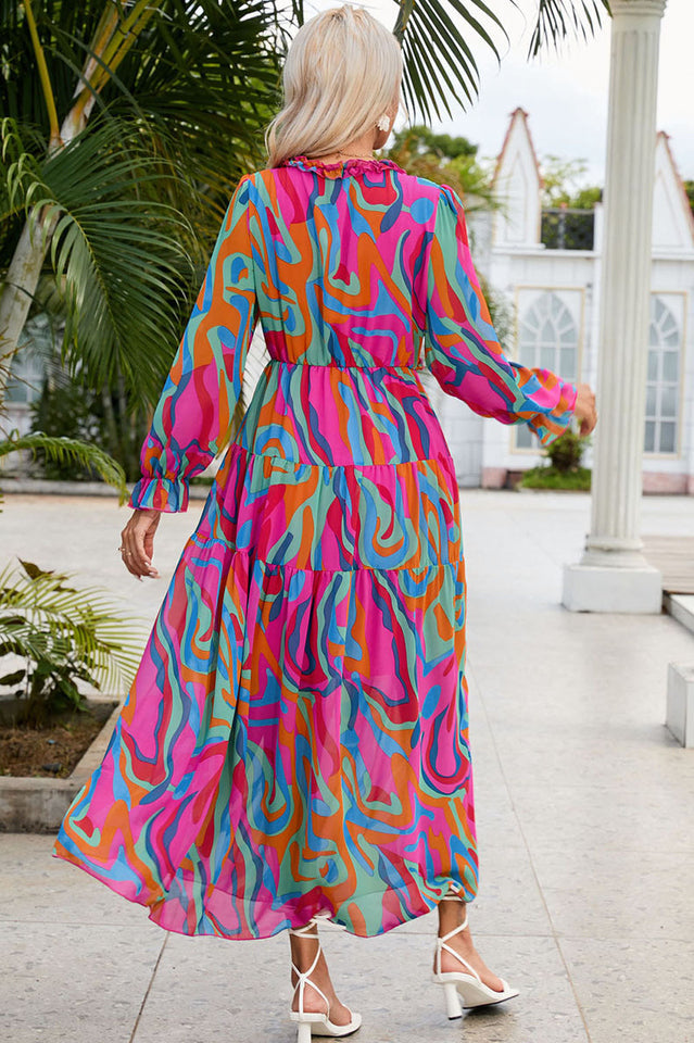 Abstract Art Stylish Tiered Maxi Dress