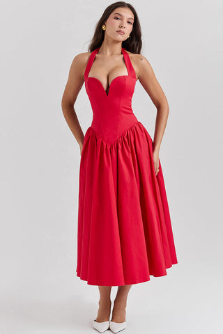 Coquette Scarlet Stylish Halter Midi Dress