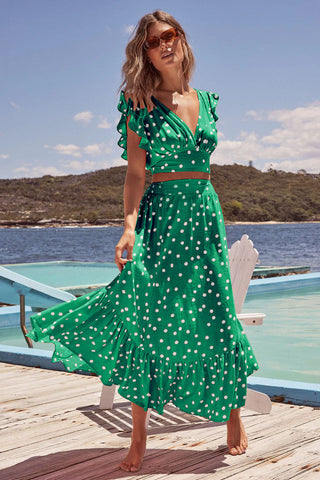 Polka Dot Ruffle Tank Graceful Top + Midi Skirt Set