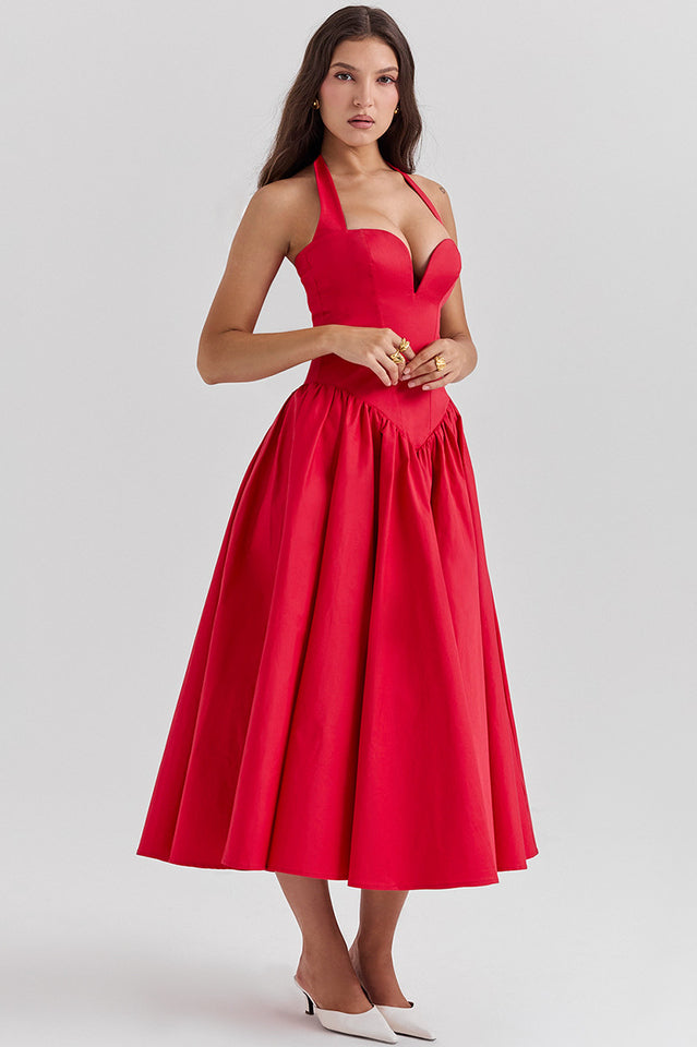 Coquette Scarlet Stylish Halter Midi Dress