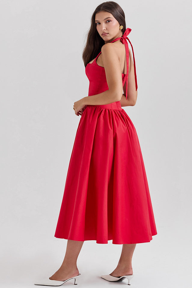 Coquette Scarlet Stylish Halter Midi Dress