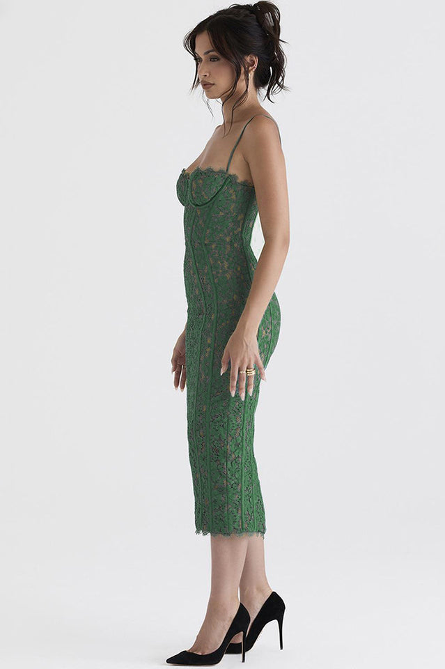 Joelle Forest Stylish Lace Midi Dress