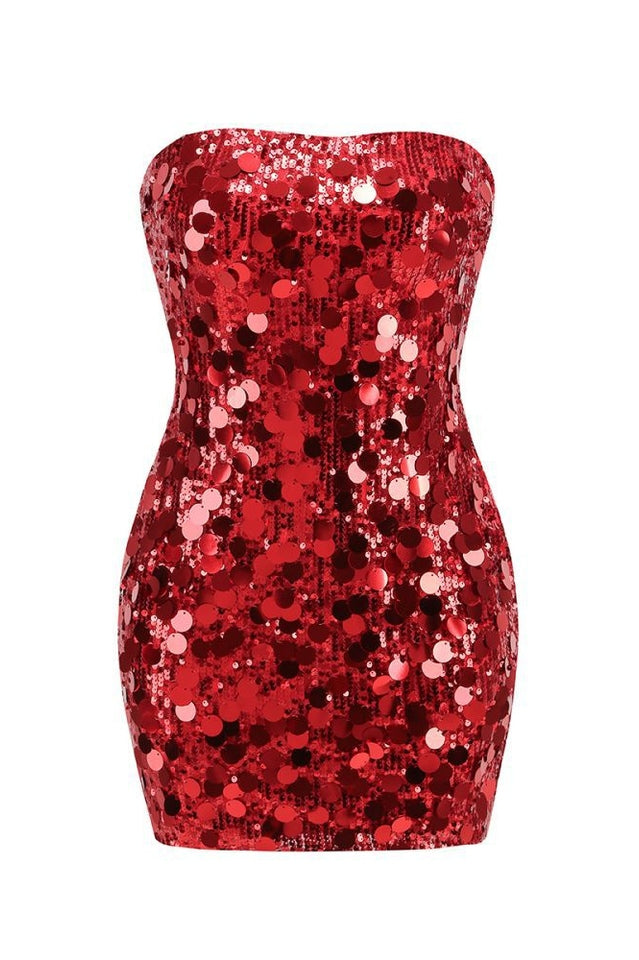 Stergiani Sequin Strapless Charming Mini Red Dress