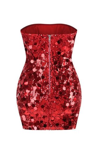 Stergiani Sequin Strapless Charming Mini Red Dress