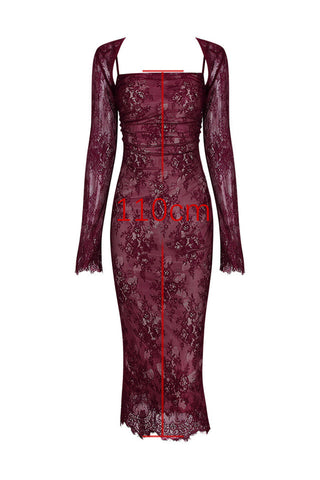 Gaia Claret Stylish Lace Midi Dress