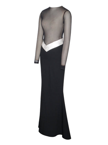 Aggie Black Sheer Maxi Graceful Dress With Crystal Waist Trim