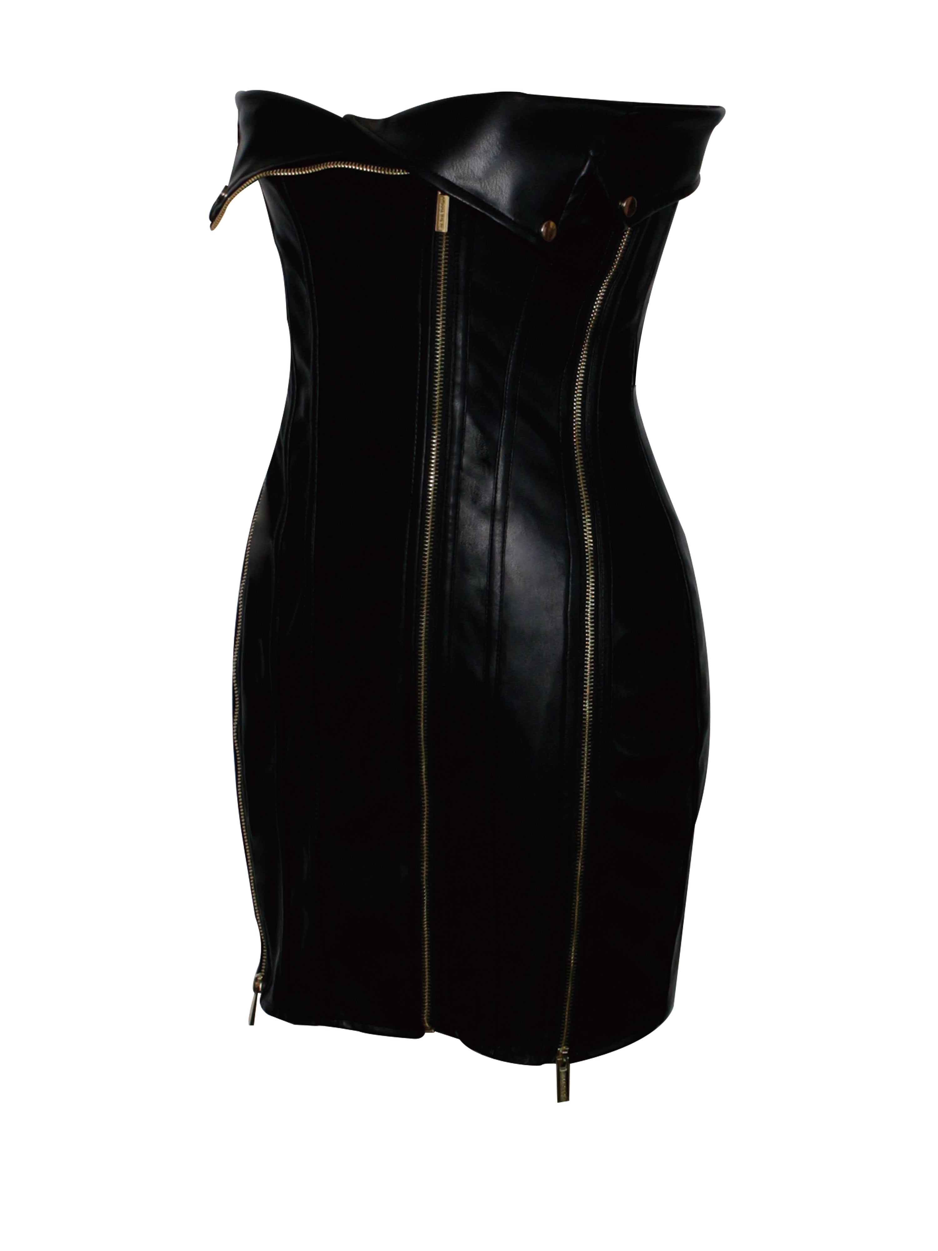 Annora Black Vegan Charming Leather Mini Dress