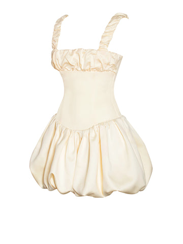 Aubrey Egg White Satin Graceful Bubble Hem Mini Dress