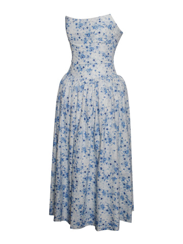 Paloma Blue Print Linen Graceful Corset Draping Top Midi Dress