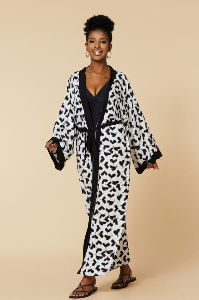 Print Belted Stylish Kimono Dress