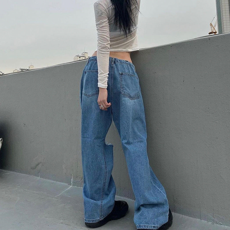 Hip Hop Irregular Ripped Modern High Waist Tie Loose Pants