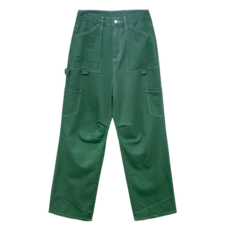Pocket Green Straight Trendy Leg Cargo Jeans