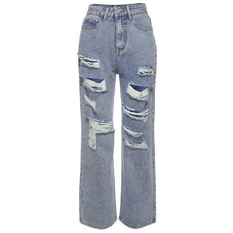 Blue Wash Graceful Multi Ripped Jeans