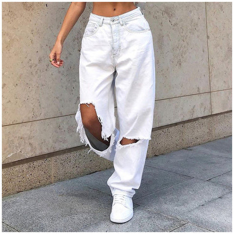 Big Hole Graceful White Jeans