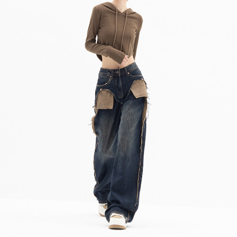 Patchwork Distressed Graceful Cargo Jeans