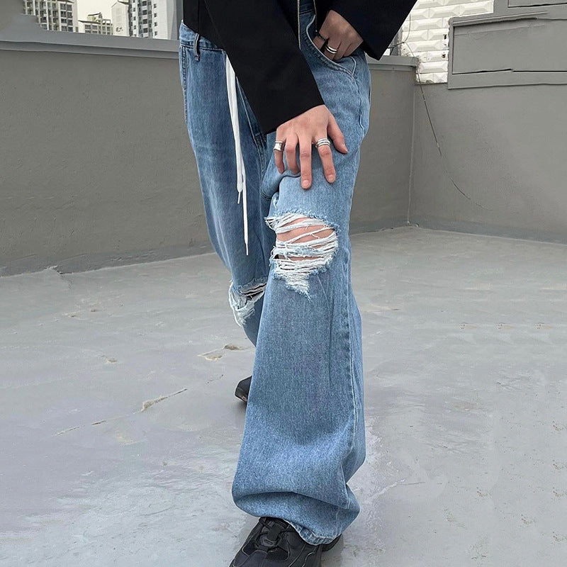 Hip Hop Irregular Ripped Modern High Waist Tie Loose Pants