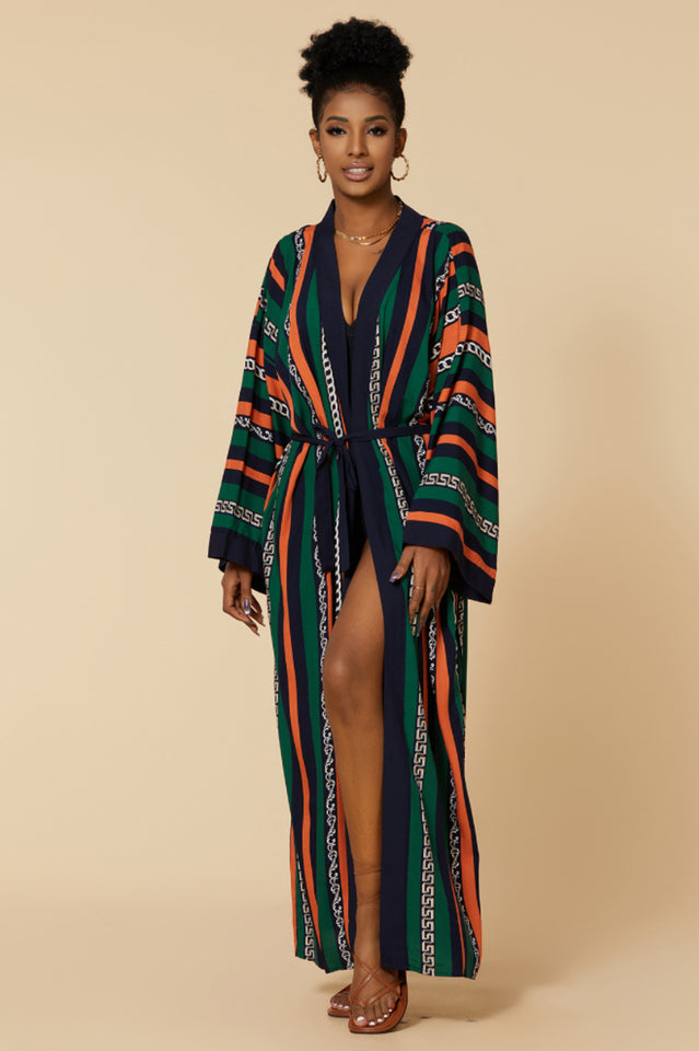 Print Belted Stylish Kimono Dress