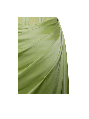 Prisa Lime High Charming Slit Satin Corset Gown