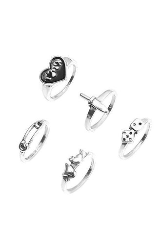 5Pcs Y2k Heart Ring