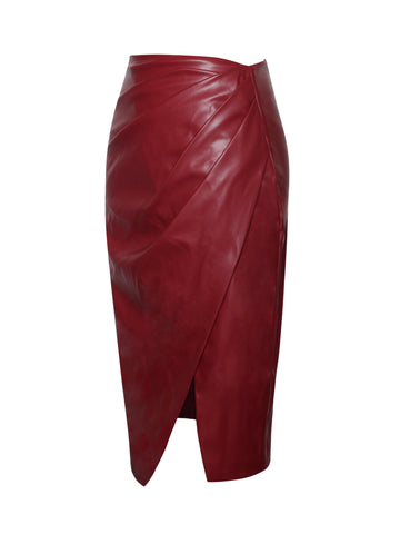 Bria Burgundy Stylish Vegan Leather Skirt