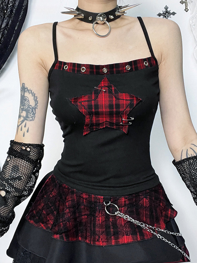 Goth Y2K Pentagram Patchwork Punk Cyber Crop Top