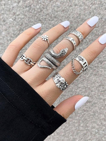 7pcs Engraved Ring Set