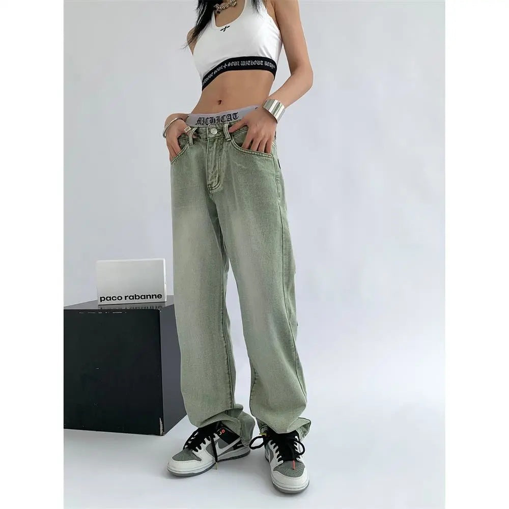 High-waisted Washed Graceful Cargo Jeans