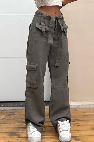 Belted Baggy Graceful Denim Cargo Jeans