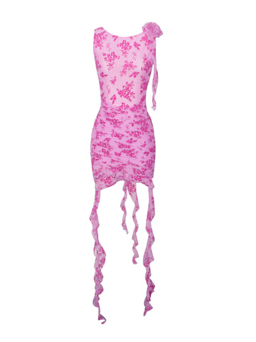 Alaina Fuchsia Floral Charming Ruffle Mesh Dress