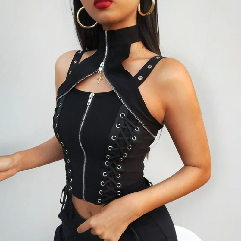 Dark Sexy Harajuku Streetwear High Waist Bandage Rave Crop Top