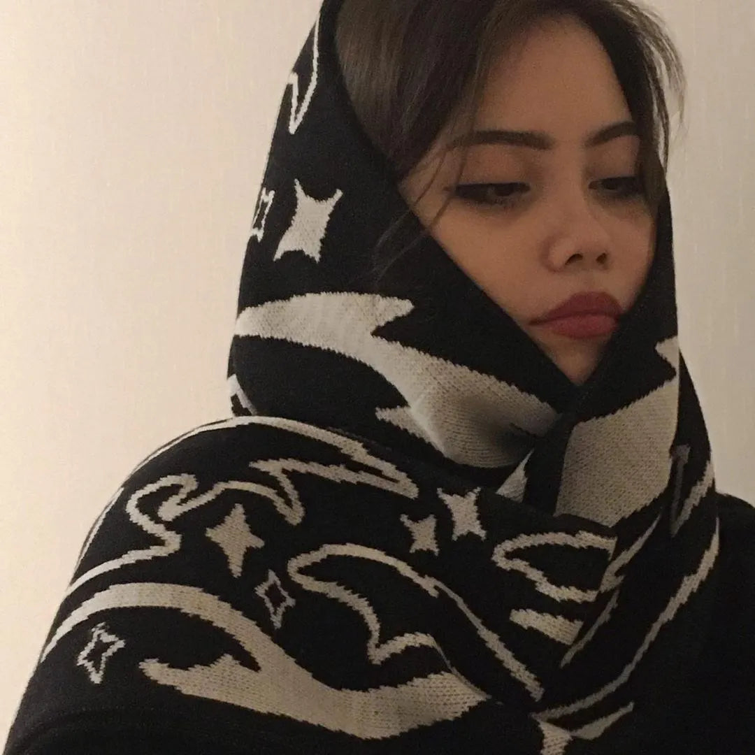 Aesthetic Irregular Pattern Jacquard Y2K Gothic Grunge Tassel Scarf