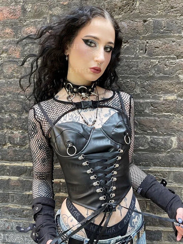 Alt Goth Cyberpunk PU Bandage Corset Top