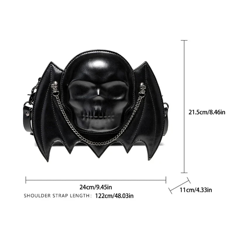 Alternative Skull Shaped Gothic Bat Wing Metal Chain Shoulder Bag