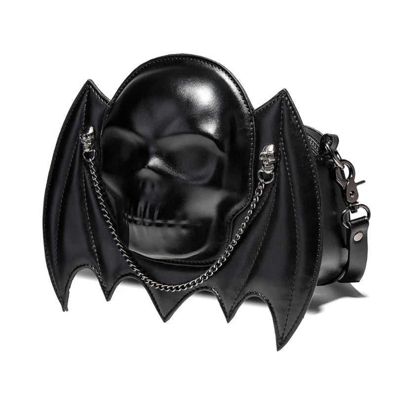 Alternative Skull Shaped Gothic Bat Wing Metal Chain Shoulder Bag