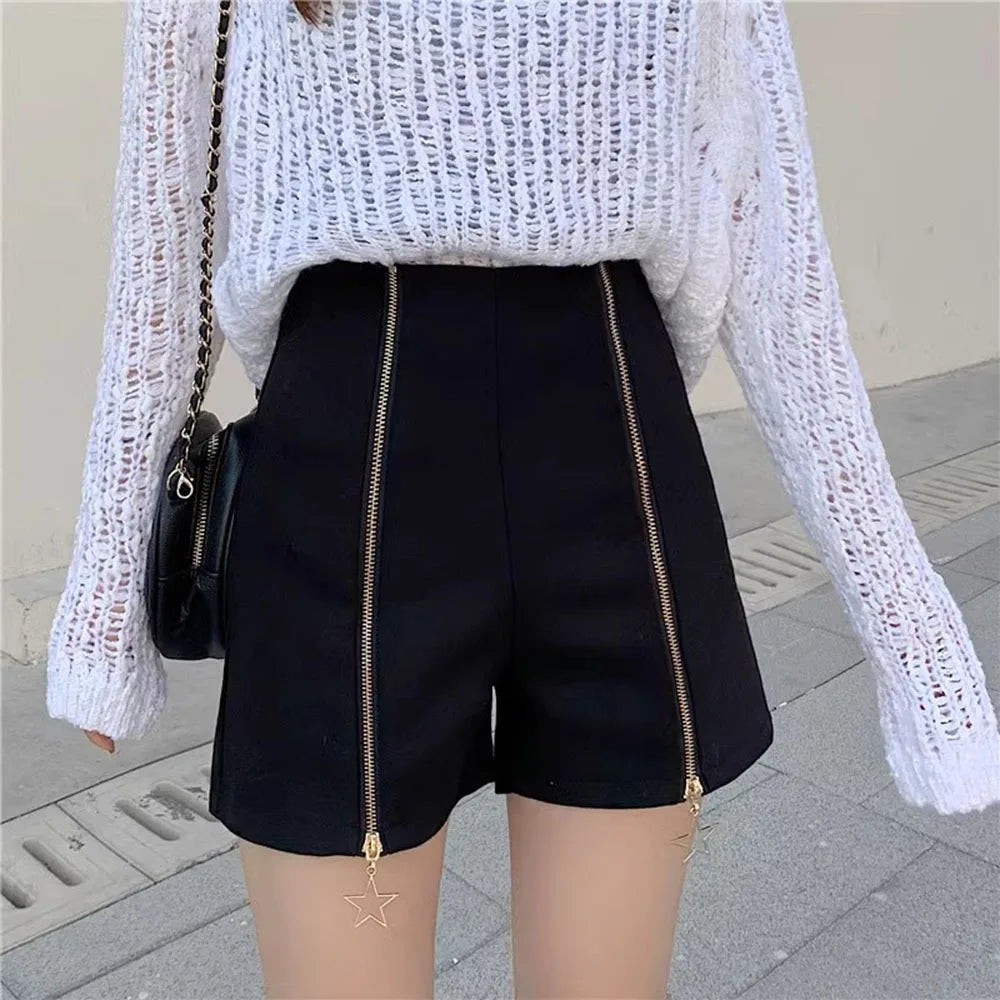 Autumn Winter Slim Faux Wool Star Zipper Shorts