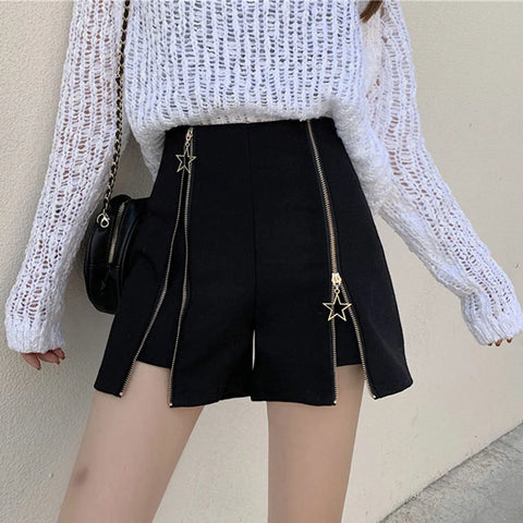 Autumn Winter Slim Faux Wool Star Zipper Shorts