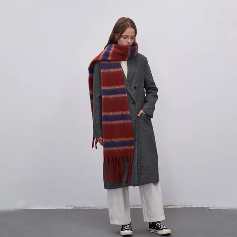 Autumn Winter New Fashion Thickened Warm Polyester Mohair Two Color Scarf