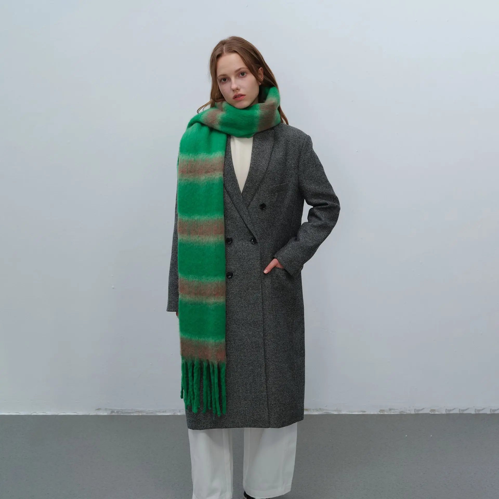 Autumn Winter New Fashion Thickened Warm Polyester Mohair Two Color Scarf