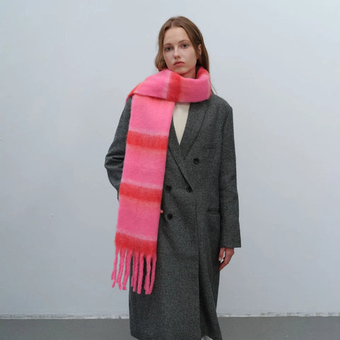 Autumn Winter New Fashion Thickened Warm Polyester Mohair Two Color Scarf