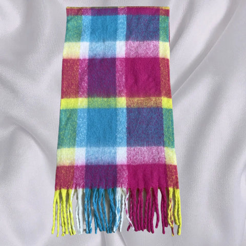 Autumn Winter Warm Thick Long Plaid Coarse Tassel Imitation Cashmere Scarf