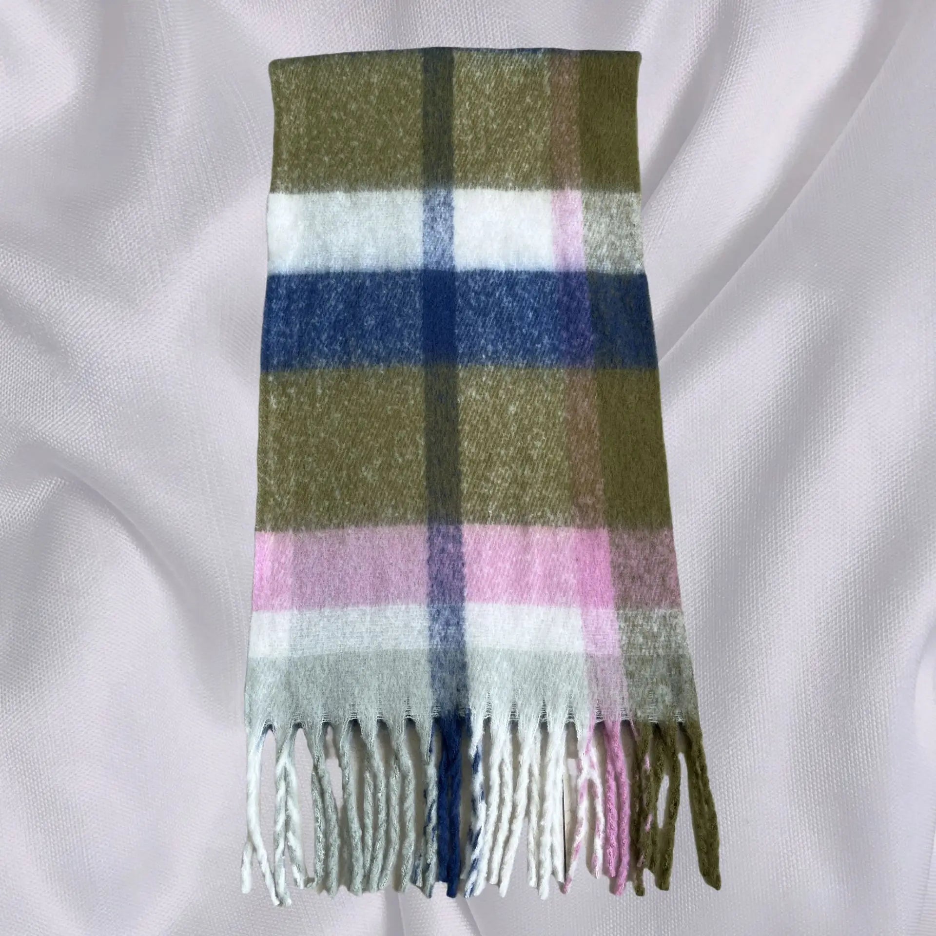 Autumn Winter Warm Thick Long Plaid Coarse Tassel Imitation Cashmere Scarf