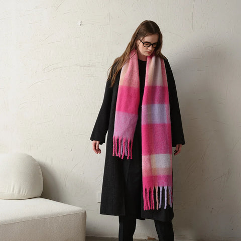 Autumn Winter Warm Thick Long Plaid Coarse Tassel Imitation Cashmere Scarf