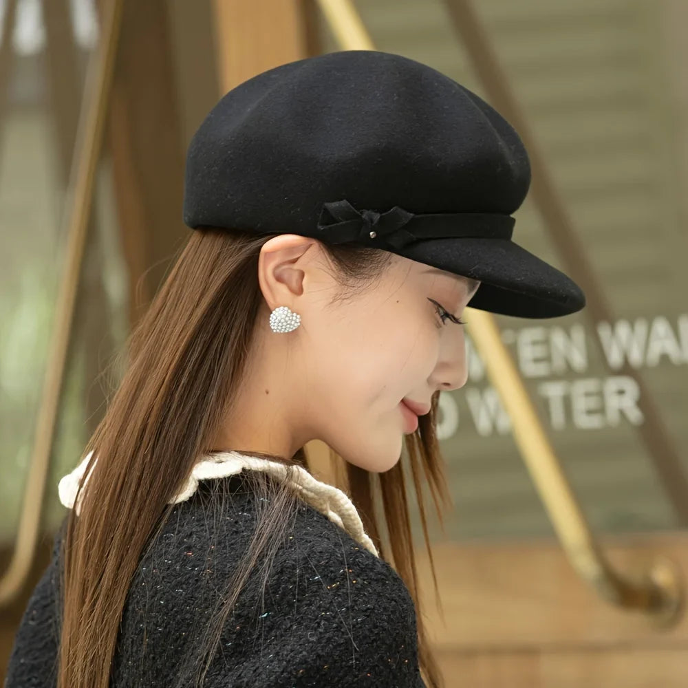 Autumn Winter Korean Edition Beret Woolen Painter's English Octagonal Hat