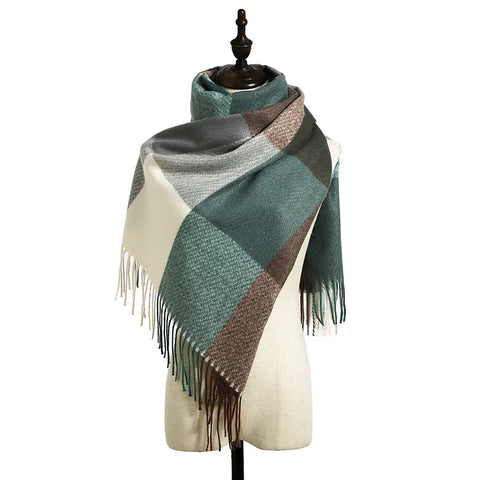 Autumn Winter Striped Plaid Elegant Lady Style New Cashmere Tassel Luxury Scarf