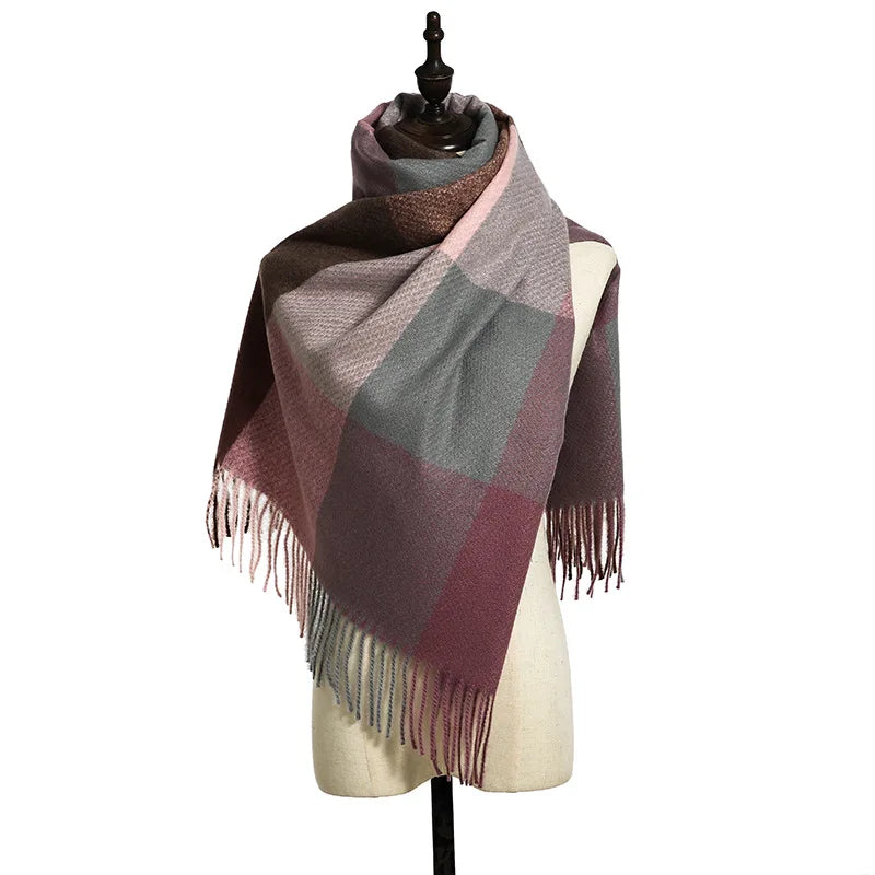 Autumn Winter Striped Plaid Elegant Lady Style New Cashmere Tassel Luxury Scarf