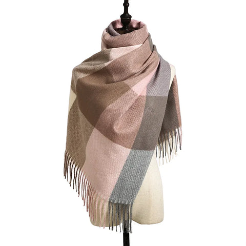 Autumn Winter Striped Plaid Elegant Lady Style New Cashmere Tassel Luxury Scarf