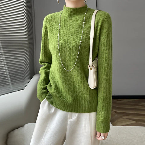 Autumn Winter Ladies' New Beautiful Slave Pure Wool Semi-High Collar Solid Color Sweater