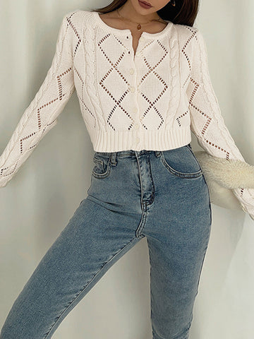 Diamonds Eyelet Button Trendy Up Knit Top