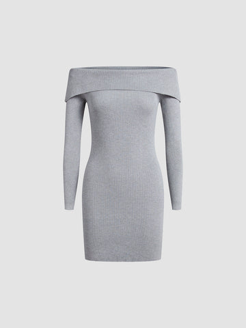 Solid Off Shoulder Trendy Ribbed Short Dress